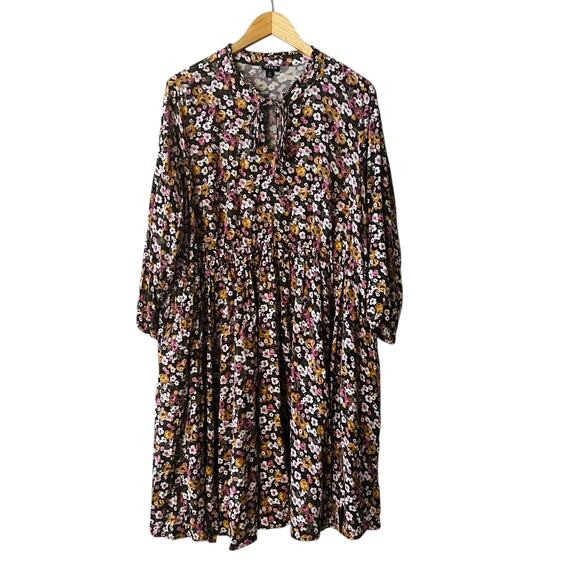 Torrid Floral Three Quarter Sleeve Dress Size 2X Brown Multicolor - Picture 2 of 8